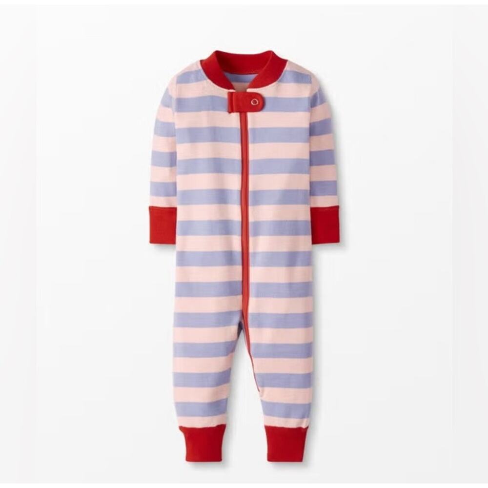 Hanna Andersson Bold Stripe Sleeper 6-12 Months Petal Pink/ Sweet Lavender - Picture 2 of 6